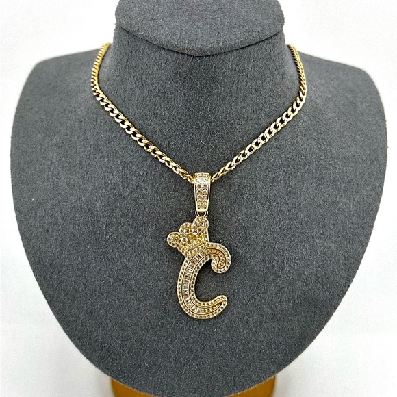 18K Gold Plated over 925 Solid Sterling Silver Letter C Initial Necklace - Picture 1 of 8